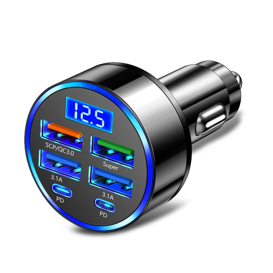 MobiCharge™ - GUSEYEE WGS-G40 – ładowarka samochodowa 100W z wyświetlaczem i 6 portami (4x USB-A + 2x USB-C)