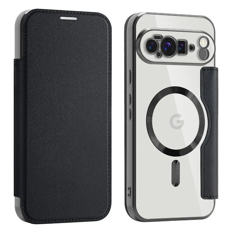 MobiCase™ - Przezroczyste skórzane etui z klapką i magnetycznym zamknięciem – ochrona i elegancja w jednym (Flip Case)