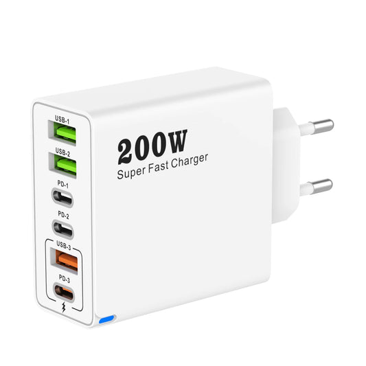 MobiCharge™ - Wieloportowa ładowarka biurkowa GaN 200W – 6 Portów USB/USB-C z obsługą szybkiego ładowania
