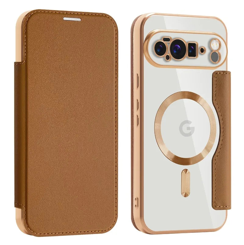 MobiCase™ - Przezroczyste skórzane etui z klapką i magnetycznym zamknięciem – ochrona i elegancja w jednym (Flip Case)