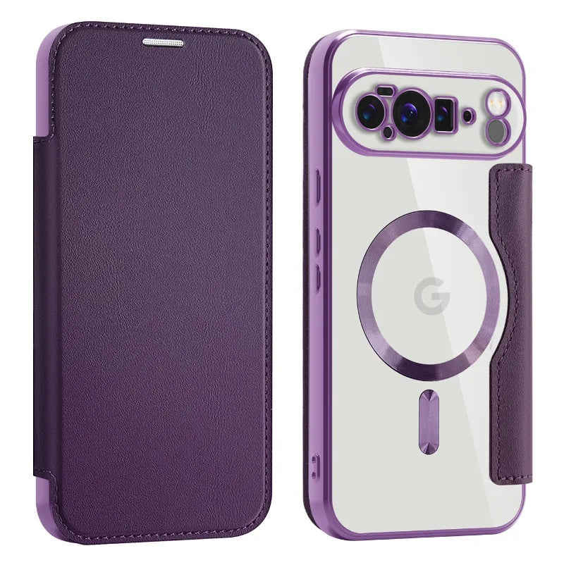 MobiCase™ - Przezroczyste skórzane etui z klapką i magnetycznym zamknięciem – ochrona i elegancja w jednym (Flip Case)