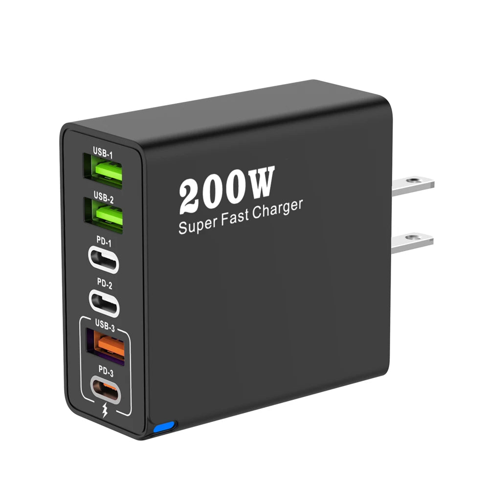 MobiCharge™ - Wieloportowa ładowarka biurkowa GaN 200W – 6 Portów USB/USB-C z obsługą szybkiego ładowania