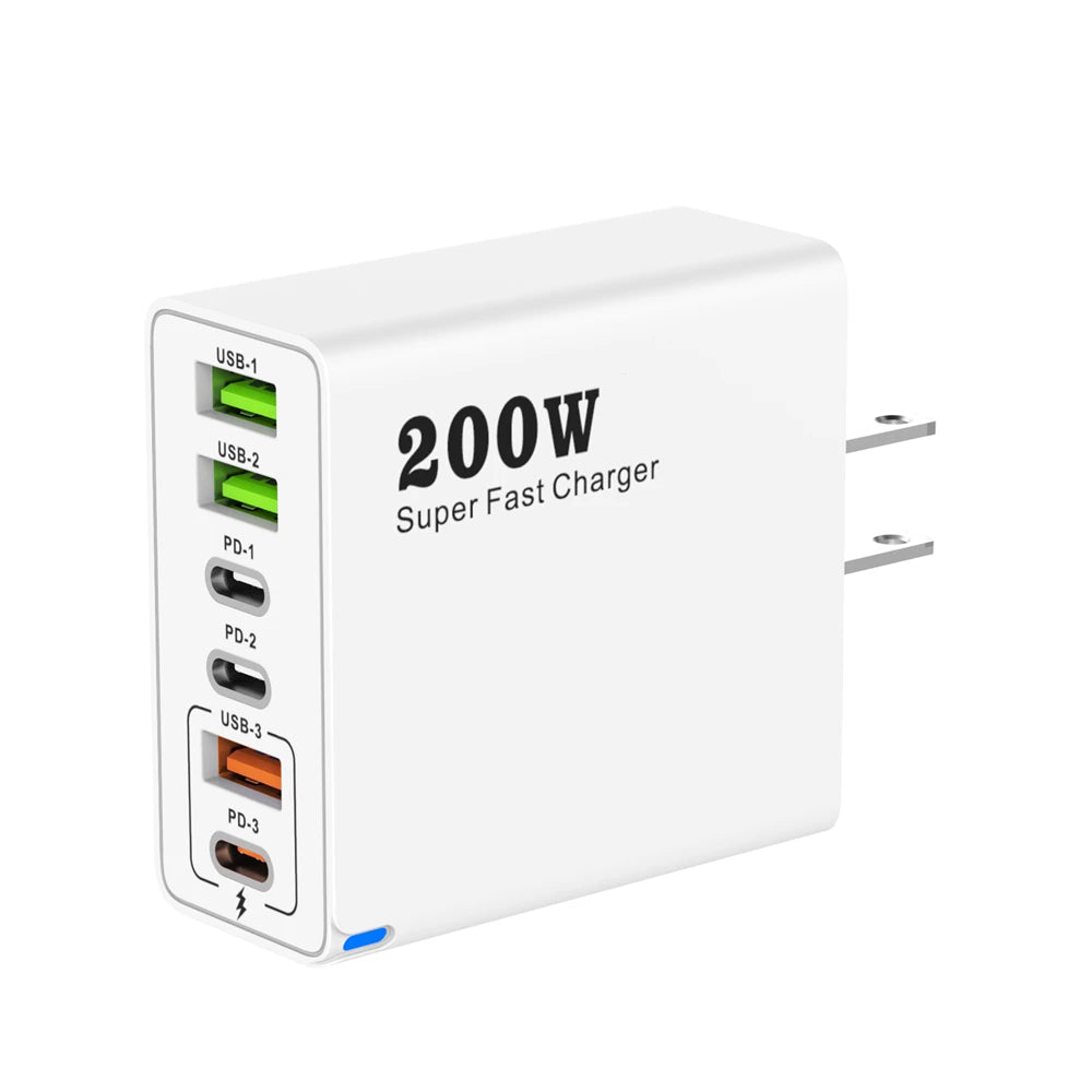MobiCharge™ - Wieloportowa ładowarka biurkowa GaN 200W – 6 Portów USB/USB-C z obsługą szybkiego ładowania